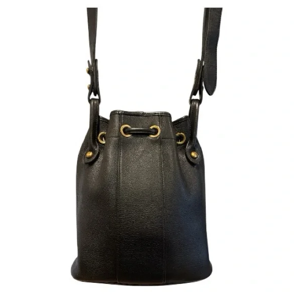 VINTAGE DOONEY & BOURKE BLACK LEATHER BUCKET BAG PURSE - Picture 3 of 10